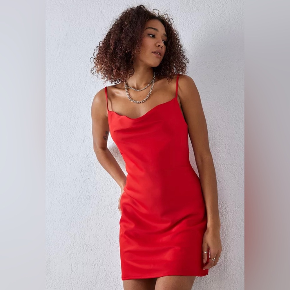 UO Mallory Cowl Slip Mini Dress